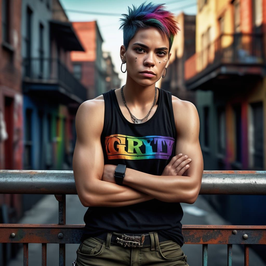 Gritty Rainbow Warrior: A Daring, Hyper-Realistic Portrait
