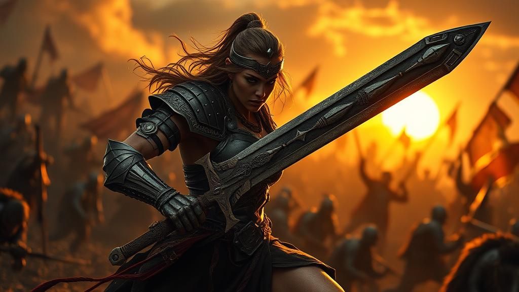 Female Warrior in Epic Battle, Cinematic Digital Art