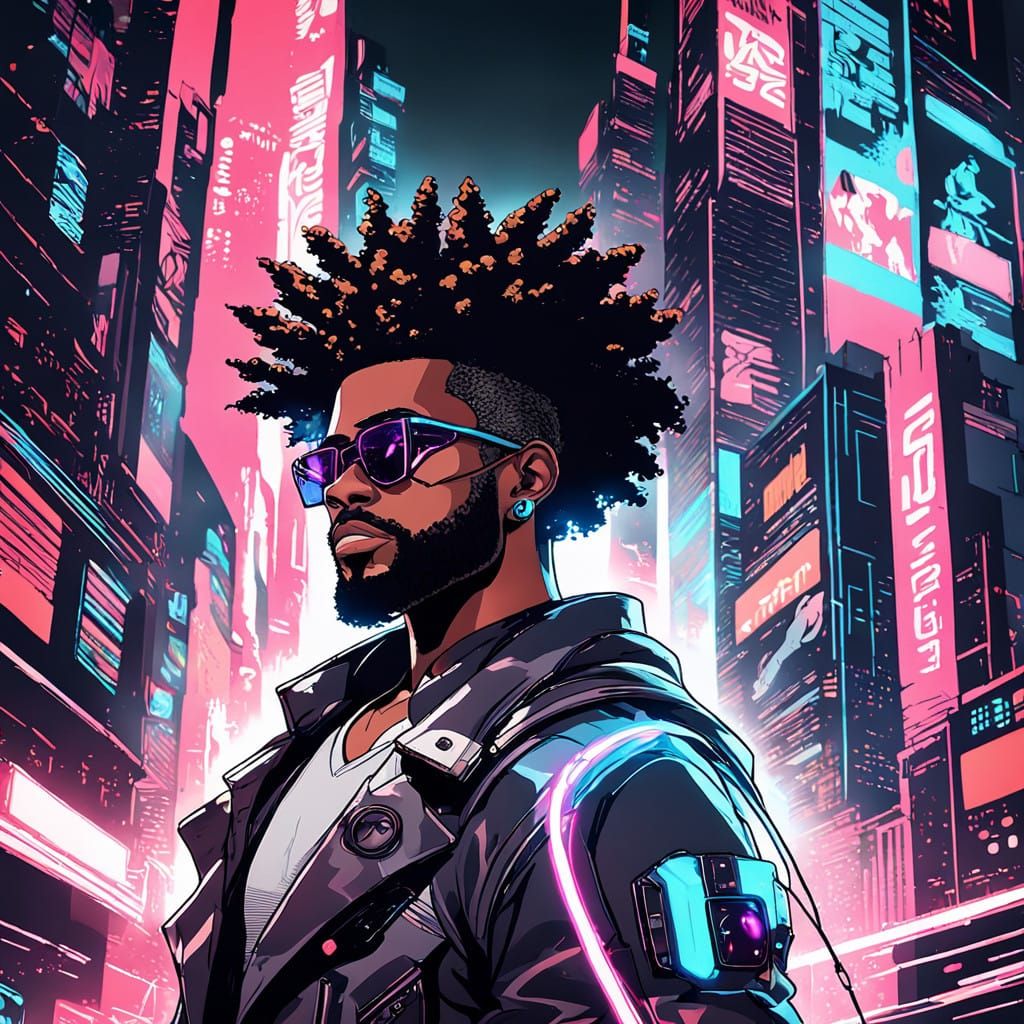 Cyberpunk Hero in Neon Cityscape