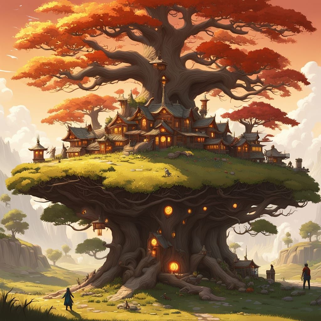 Serene Red Panda in a Majestic, Mystical Tree Landscape