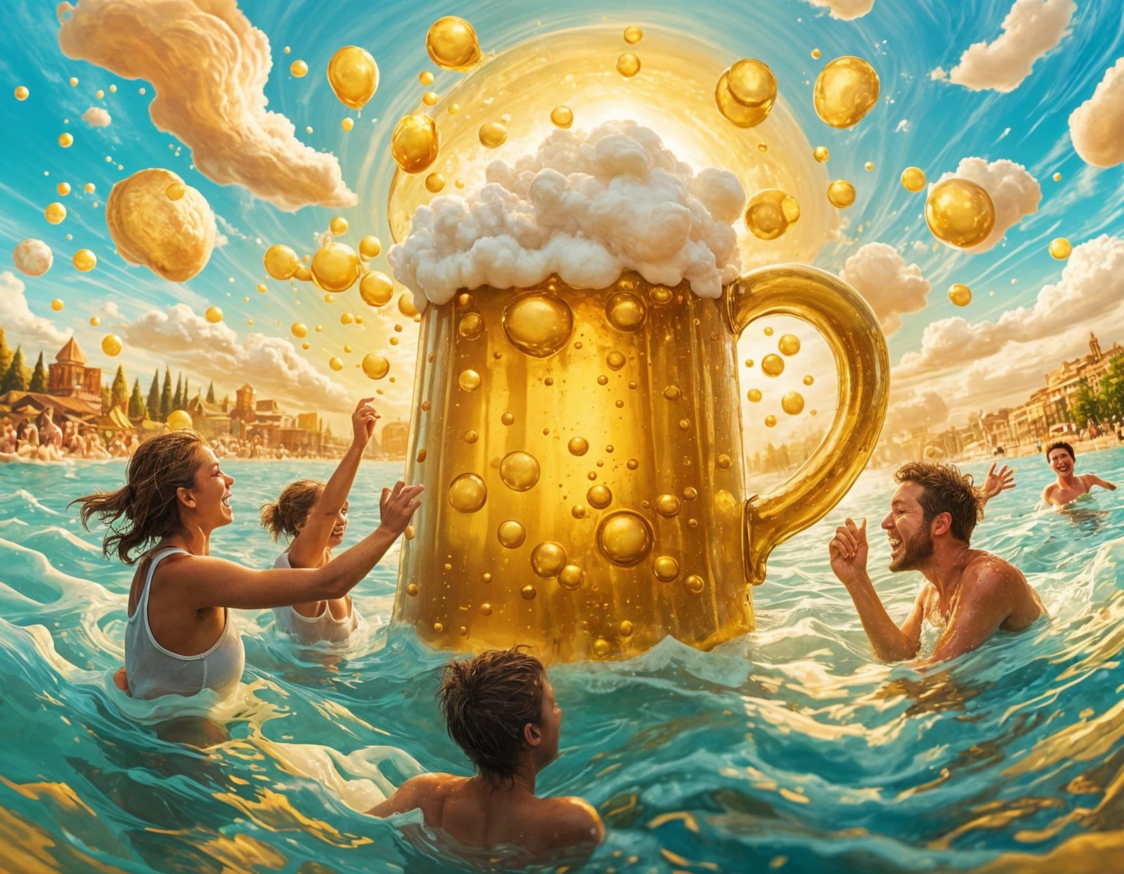 People Swim in Giant Beer Mug