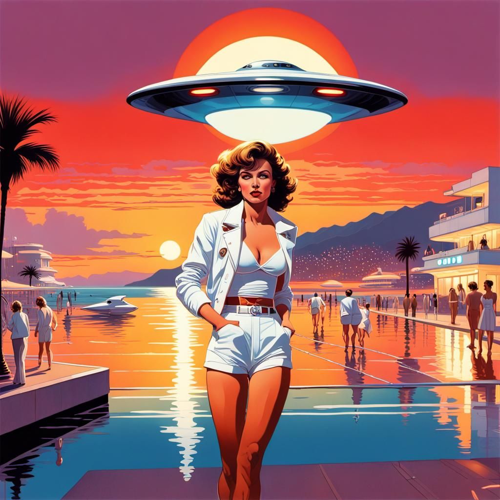 UFO Emergency Landing on Cannes in Retro Futurism