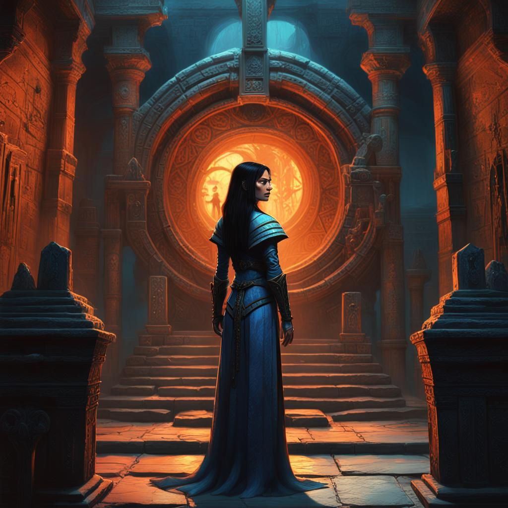 Pale Inquisitor in Mystical Chamber: Dark Fantasy Art