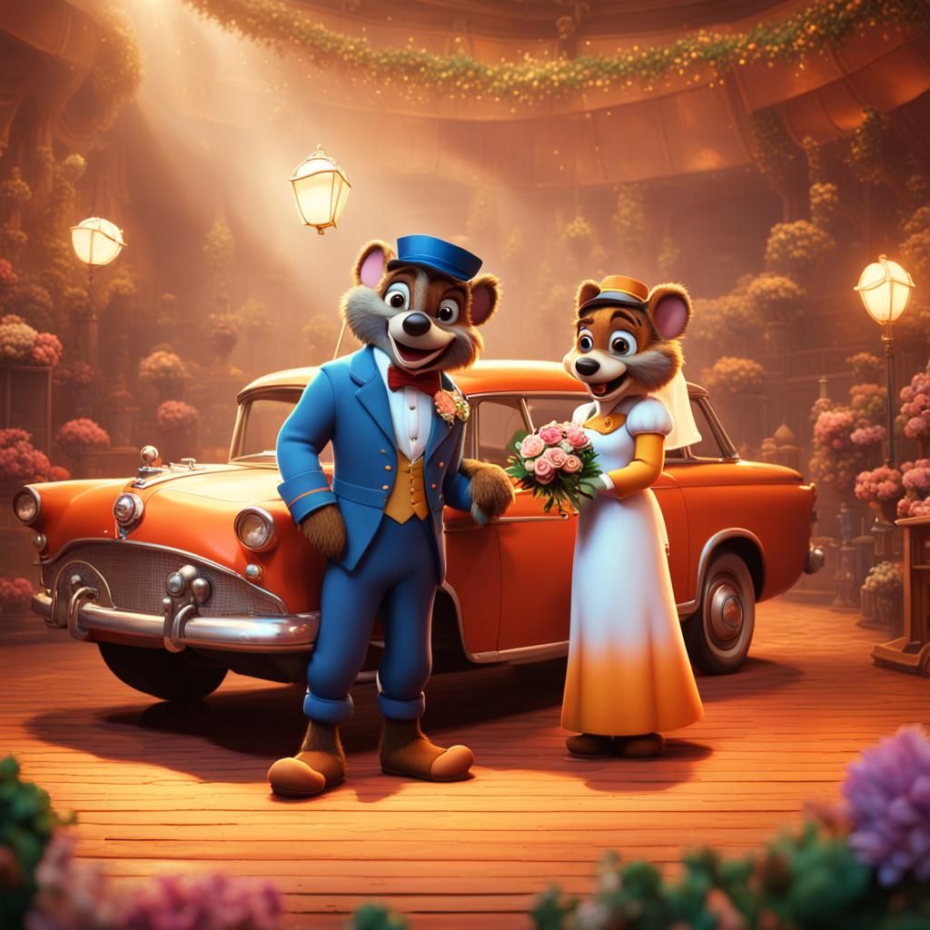 Talespin's Kit and Molly's Wedding in Pixar Style