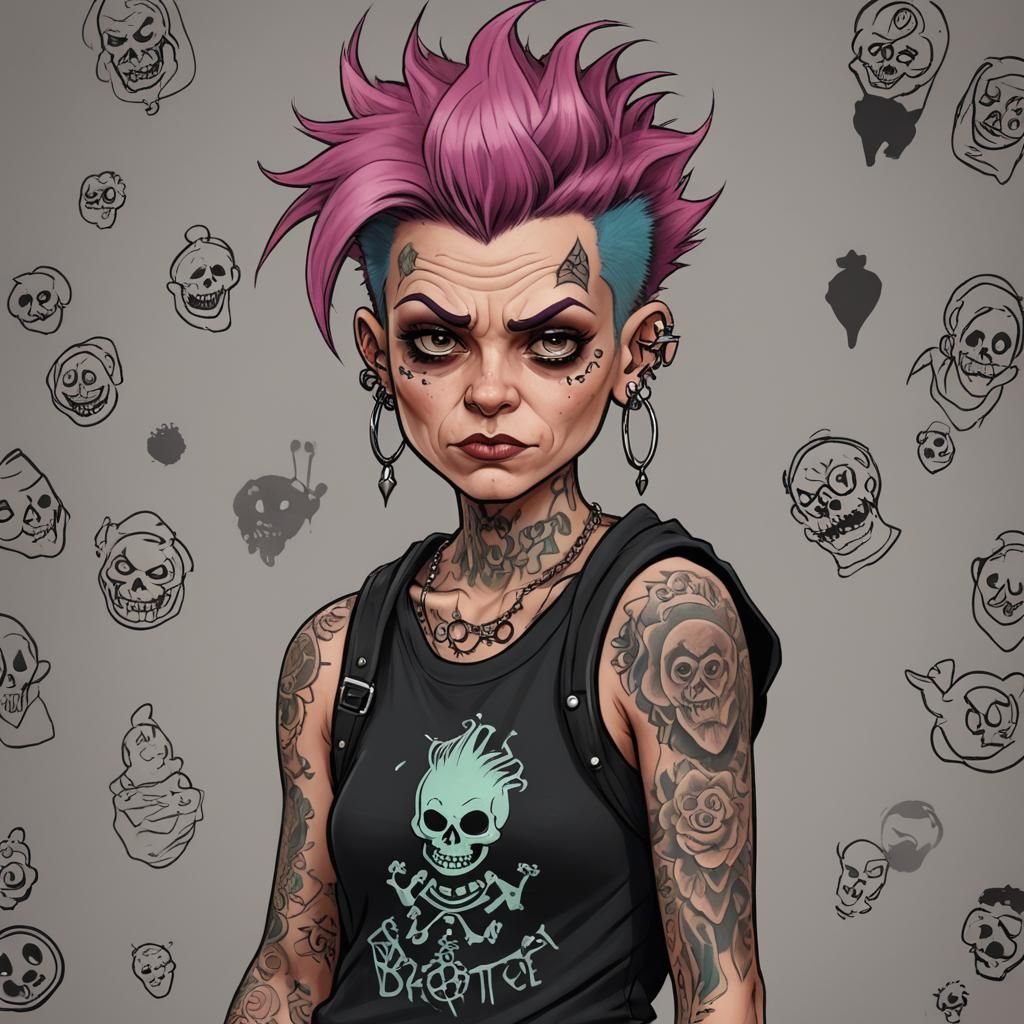Punk Cartoon Petty Boo with Tattoos, Digital Painting
