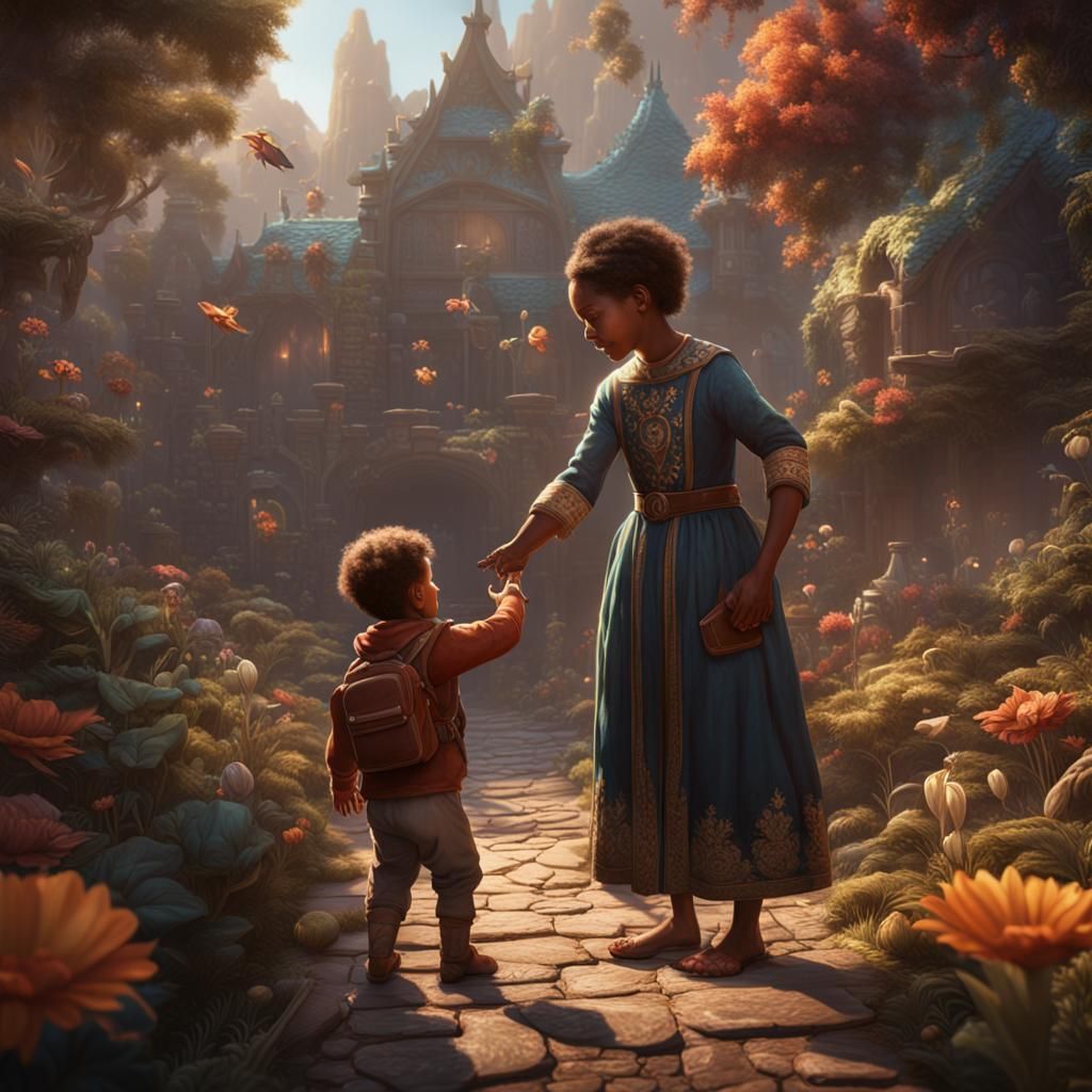 Mother and Child High-Five: Fantasy Concept Art