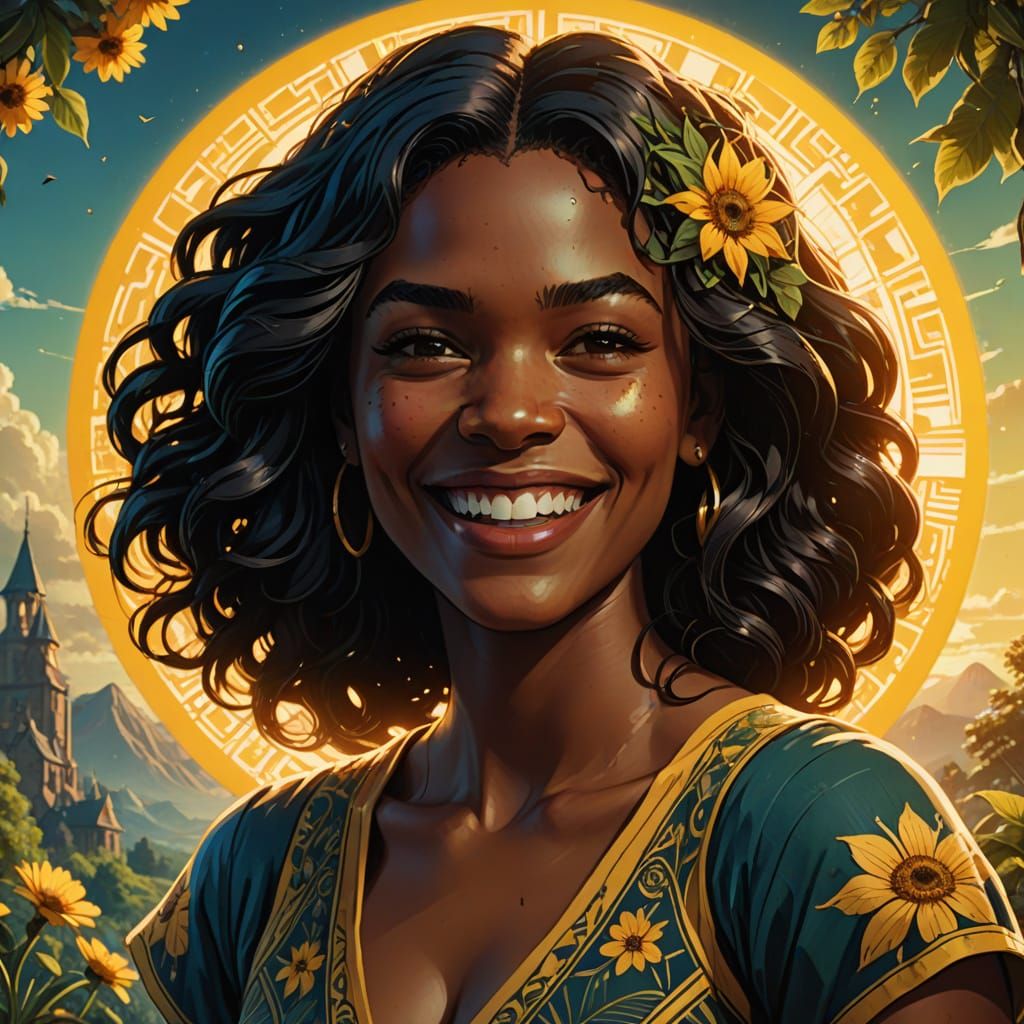 Black Lady in Yellow Dress, Comic Book Style