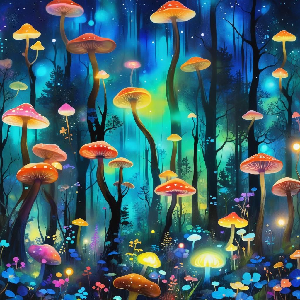 Bioluminescent Dreamscape: Surreal Glowing Forest in Fauvism...