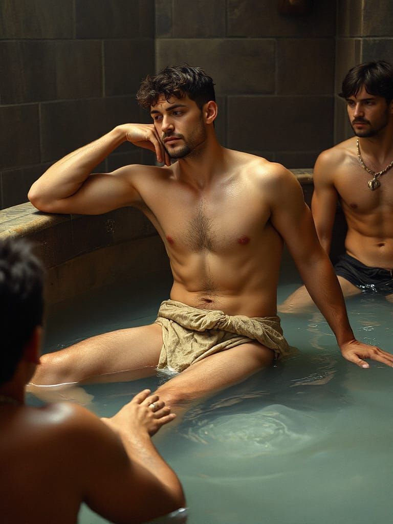 Relaxing Emperor in Roman Bathhouse