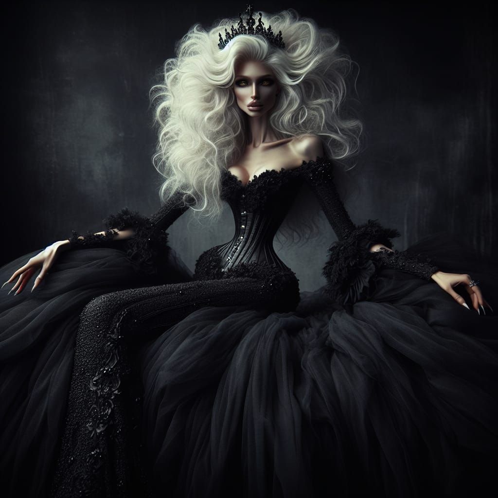 Majestic Dark Fantasy Maiden with Pearl Tiara