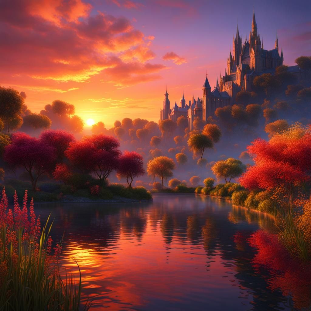 Monet-Inspired Sunset: Detailed Impressionist Painting