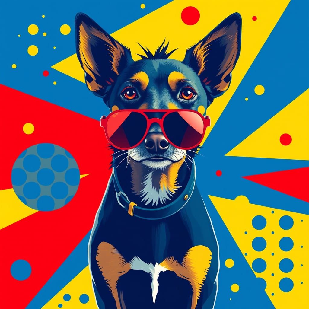 Punk Rock Canine Icon in Bold, Triadic Color Scheme