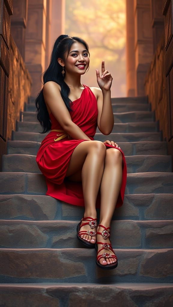 Elegant Filipina Goddess on Ancient Stairs