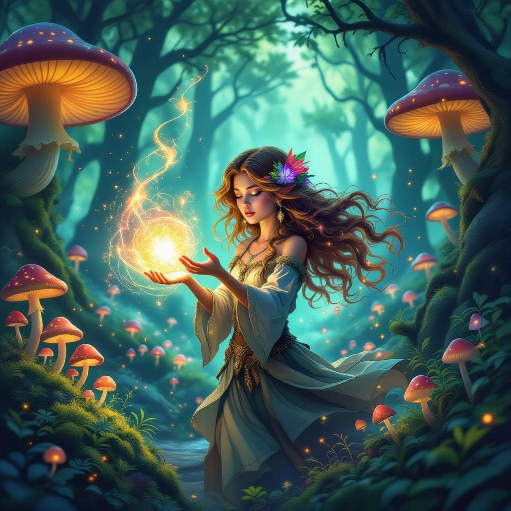 Mystical Forest Sorceress Conjures Magic