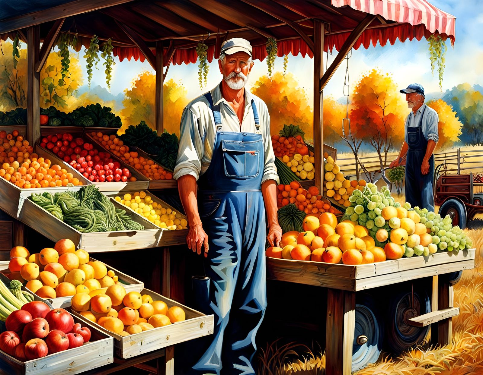 Rural Farmer's Fruit Stand: Hyperrealistic Oil Painting