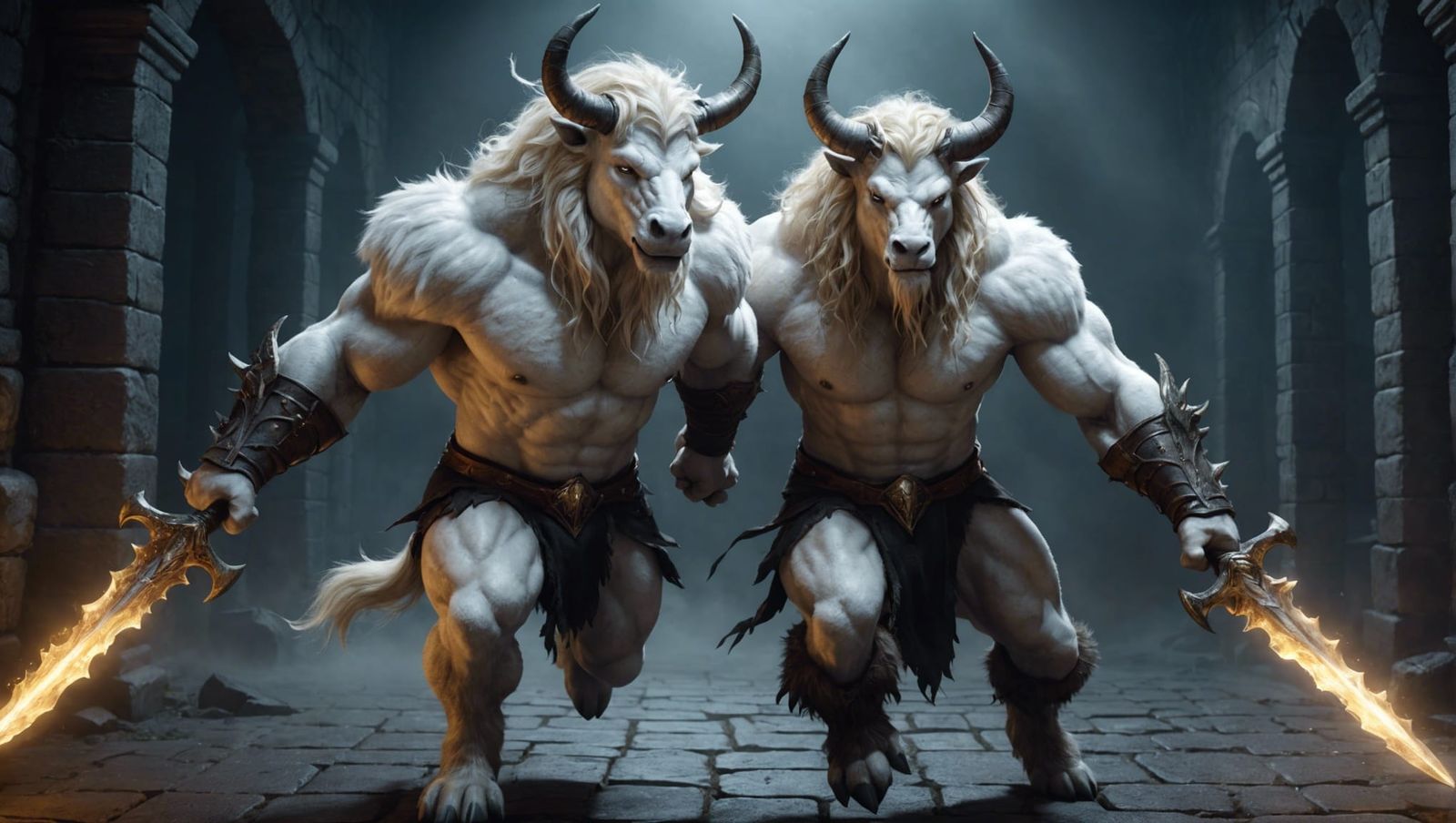 Photorealistic Unicorn Minotaur Hybrid Fighting Demon