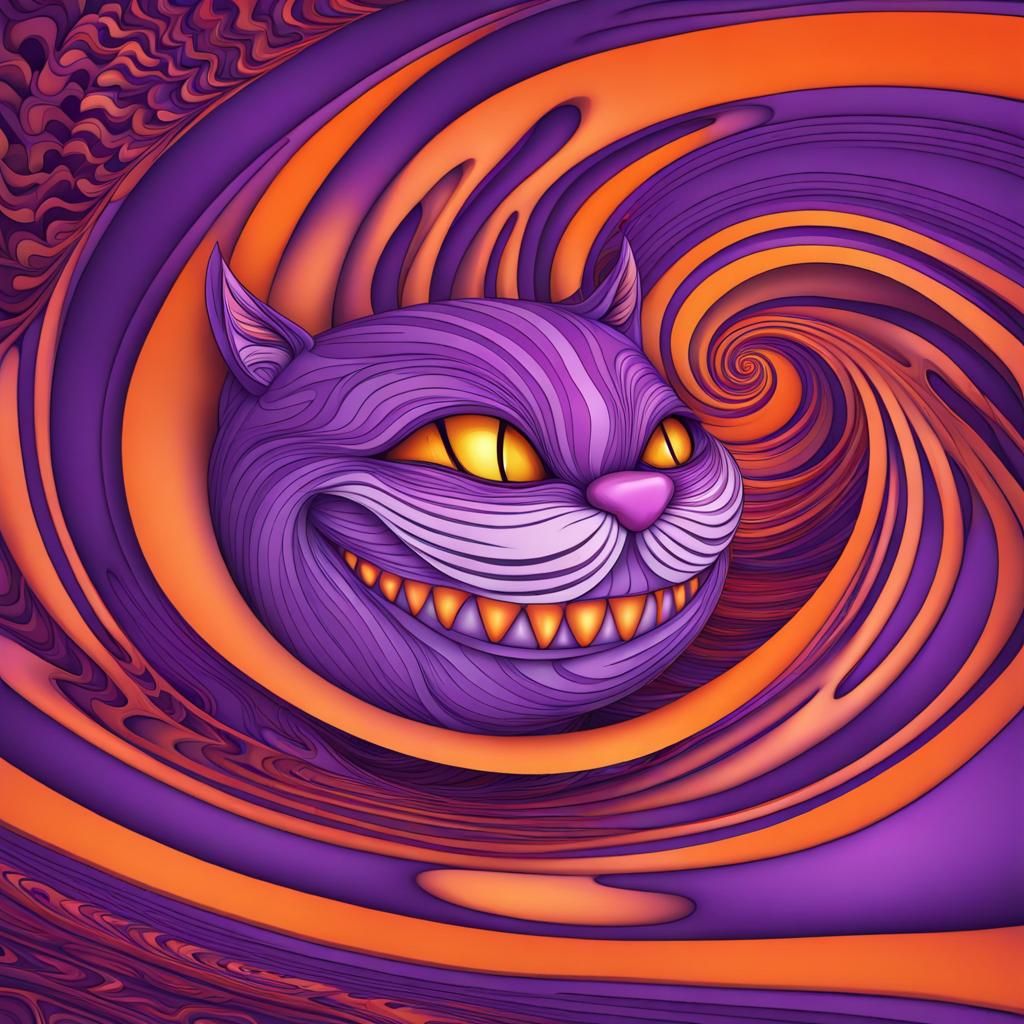 Purple and Orange Cheshire Cat Smile in Moon