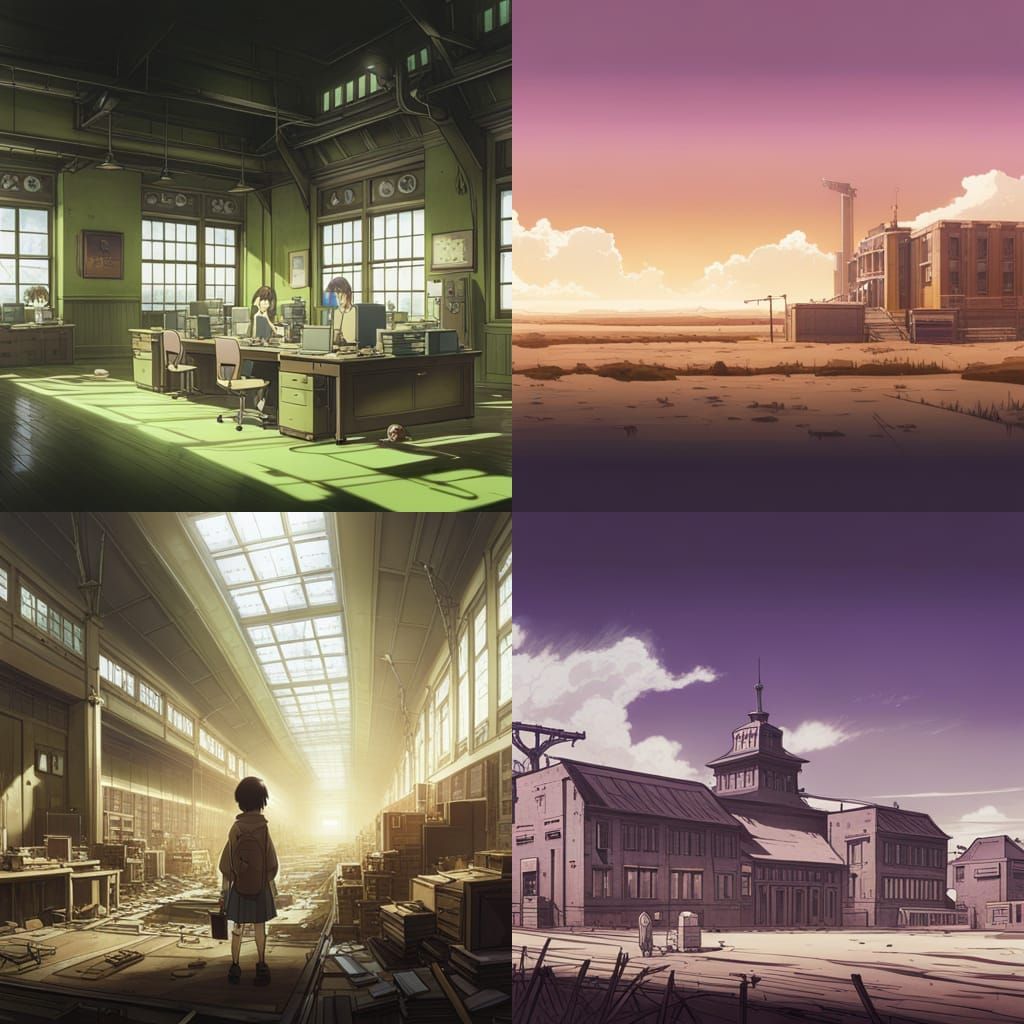 Post-Apocalyptic School in Studio Ghibli Anime Style