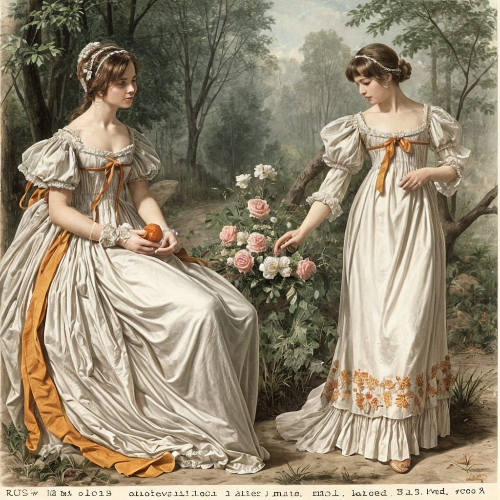 Girl in Regency Gown with Apricot Details
