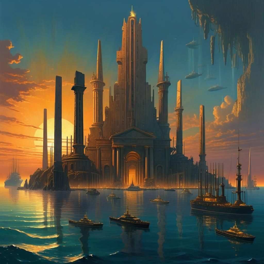 Submerged Atlantis: Mythical Metropolis in Golden Light