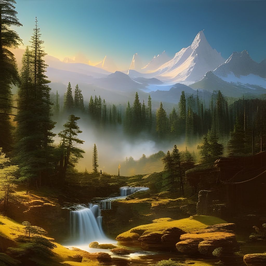 Detailed Mountain Landscape at Golden Hour in Hyperrealism
