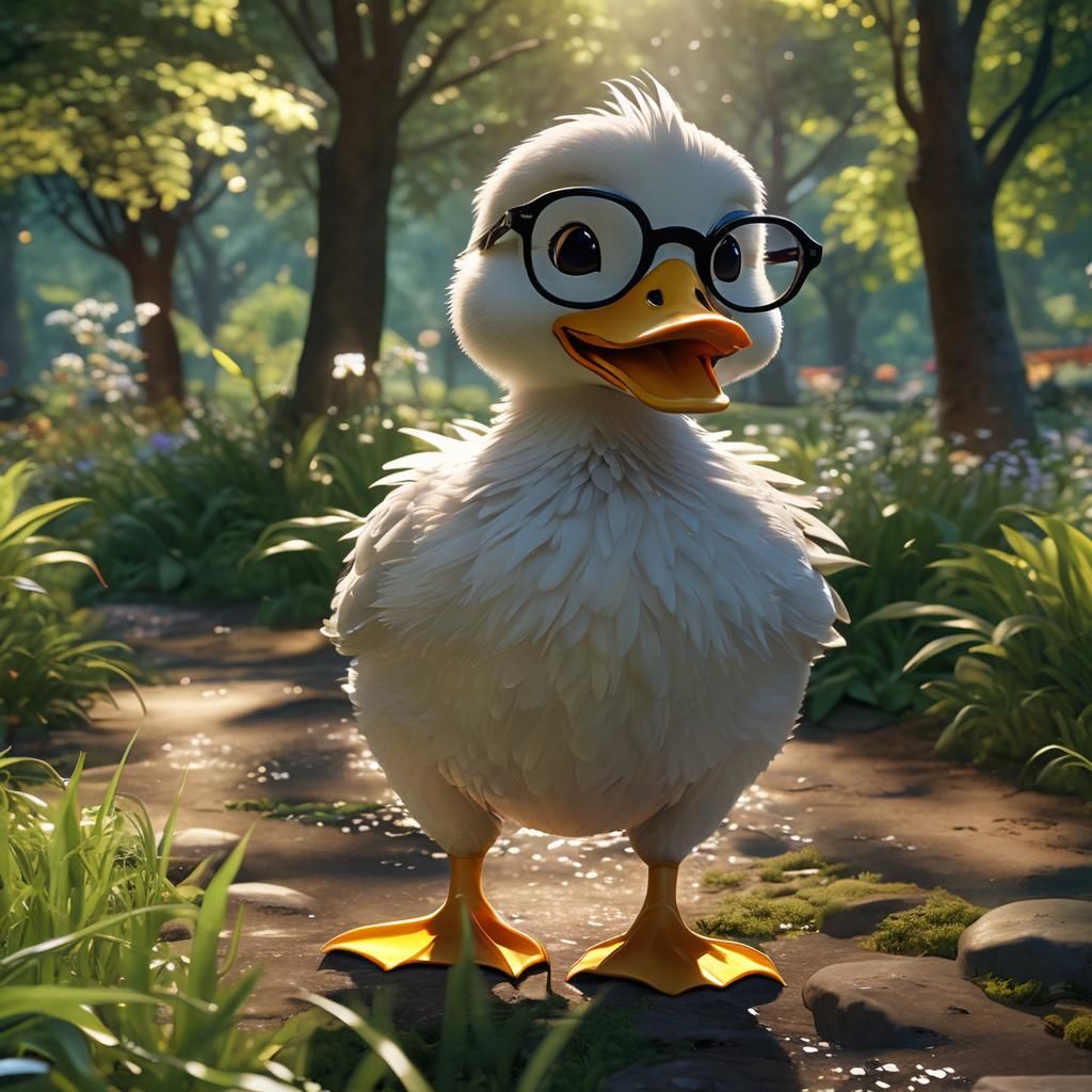 Happy Duck with Glasses in Anime 3D Art