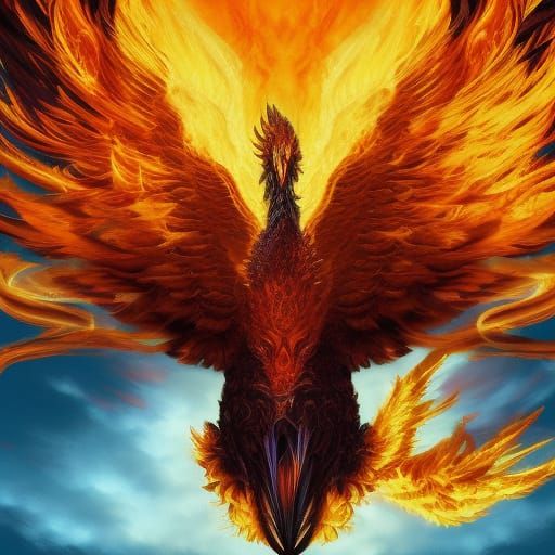 Fiery Phoenix Rising: Hyperrealistic Digital Art
