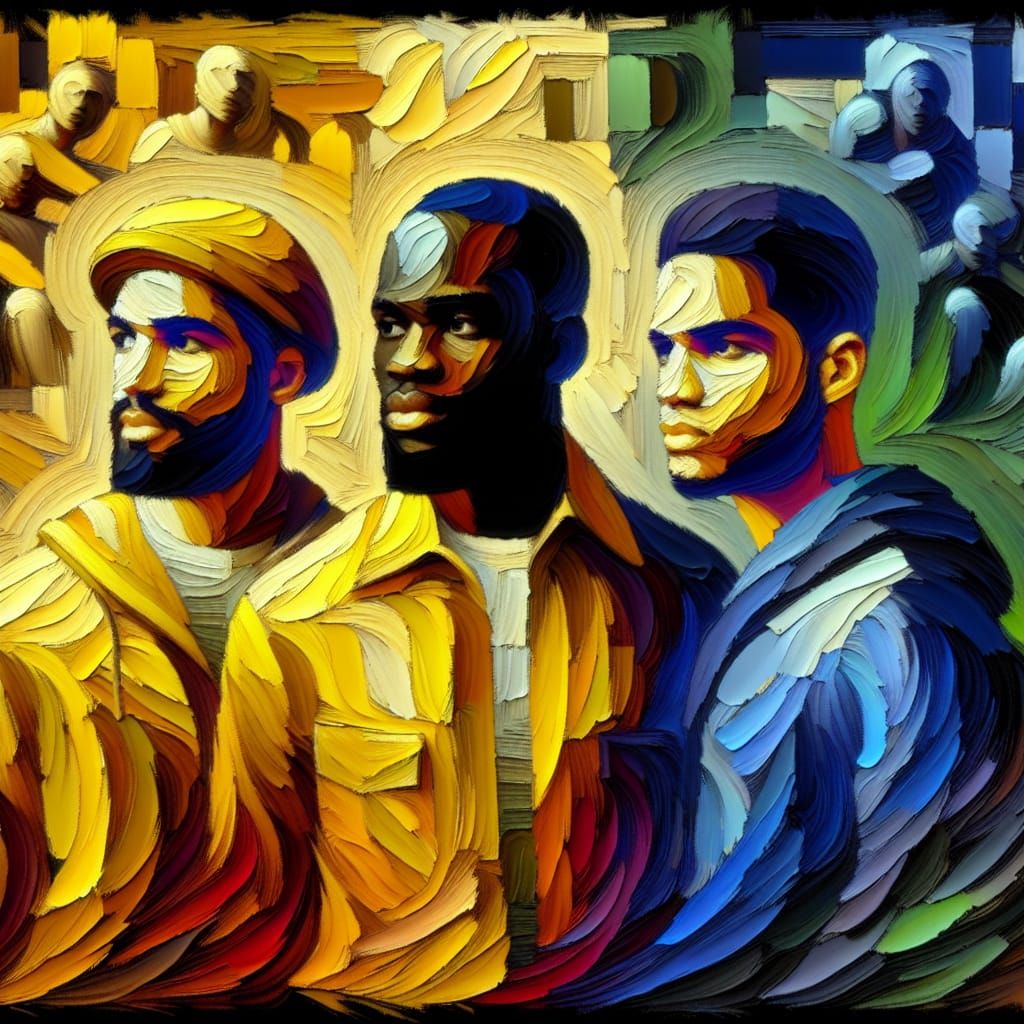 Men in Yellow: A Psychedelic Impasto Painting