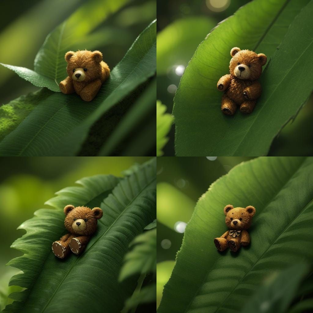 Teddy Bear on Leaf in Golden Hour Ambiance
