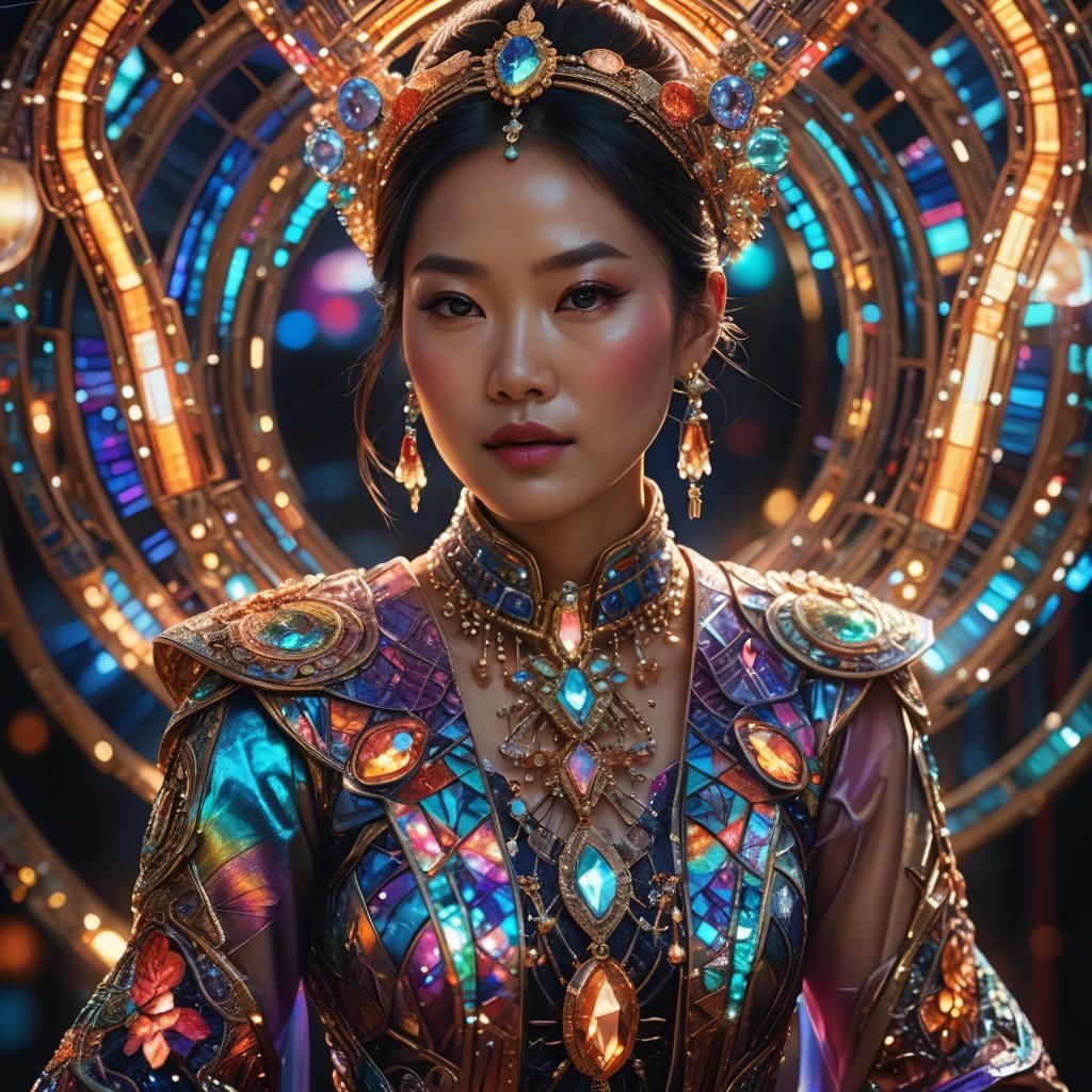 Asian Woman in Futuristic Jewelry: Hyperrealistic Portrait