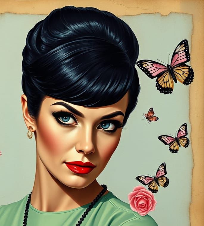 Vintage Glamour Portrait in Decoupage Style