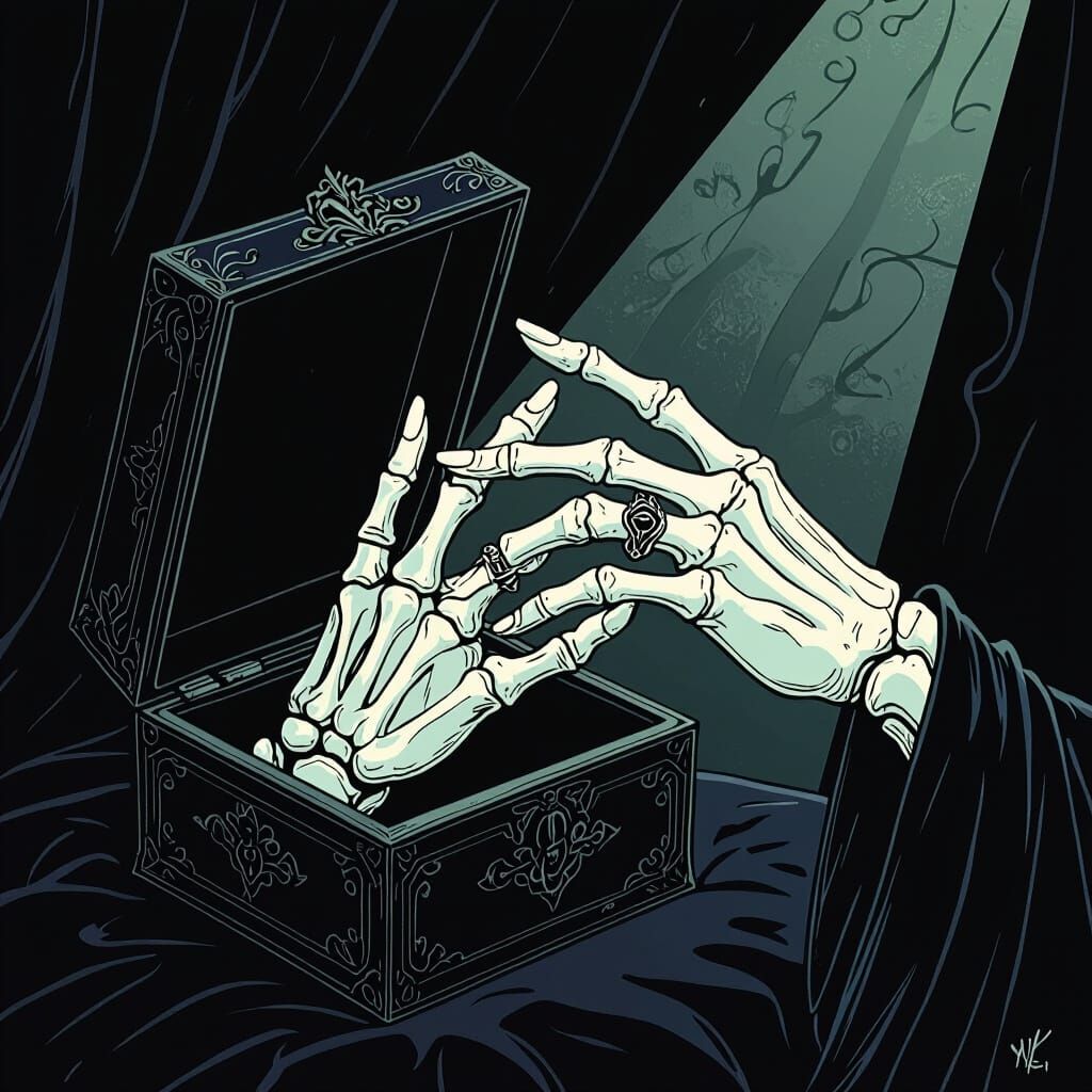 Skeletal Hand Snaps Fingers in Gothic Style