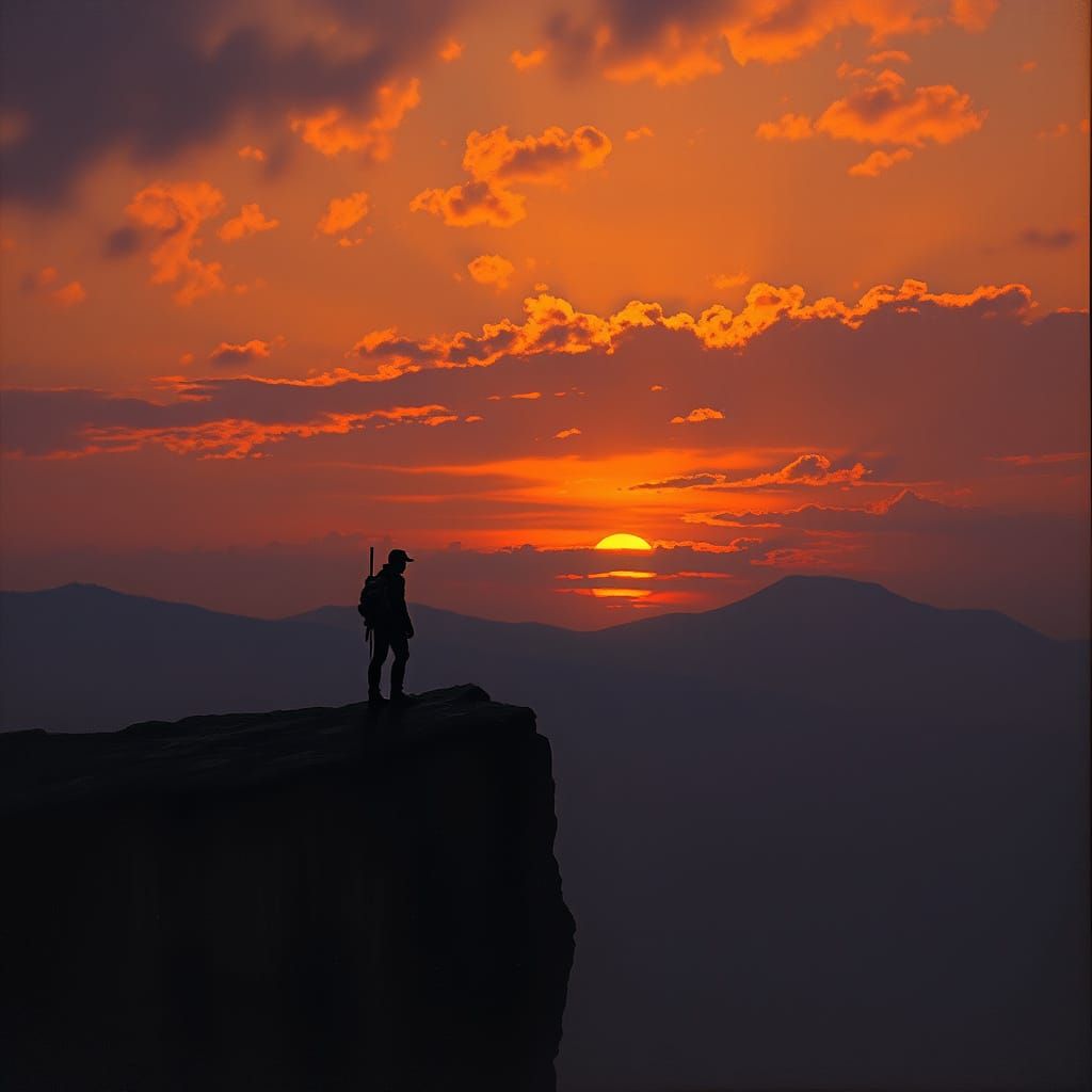 Figure on Precipice at Sunset