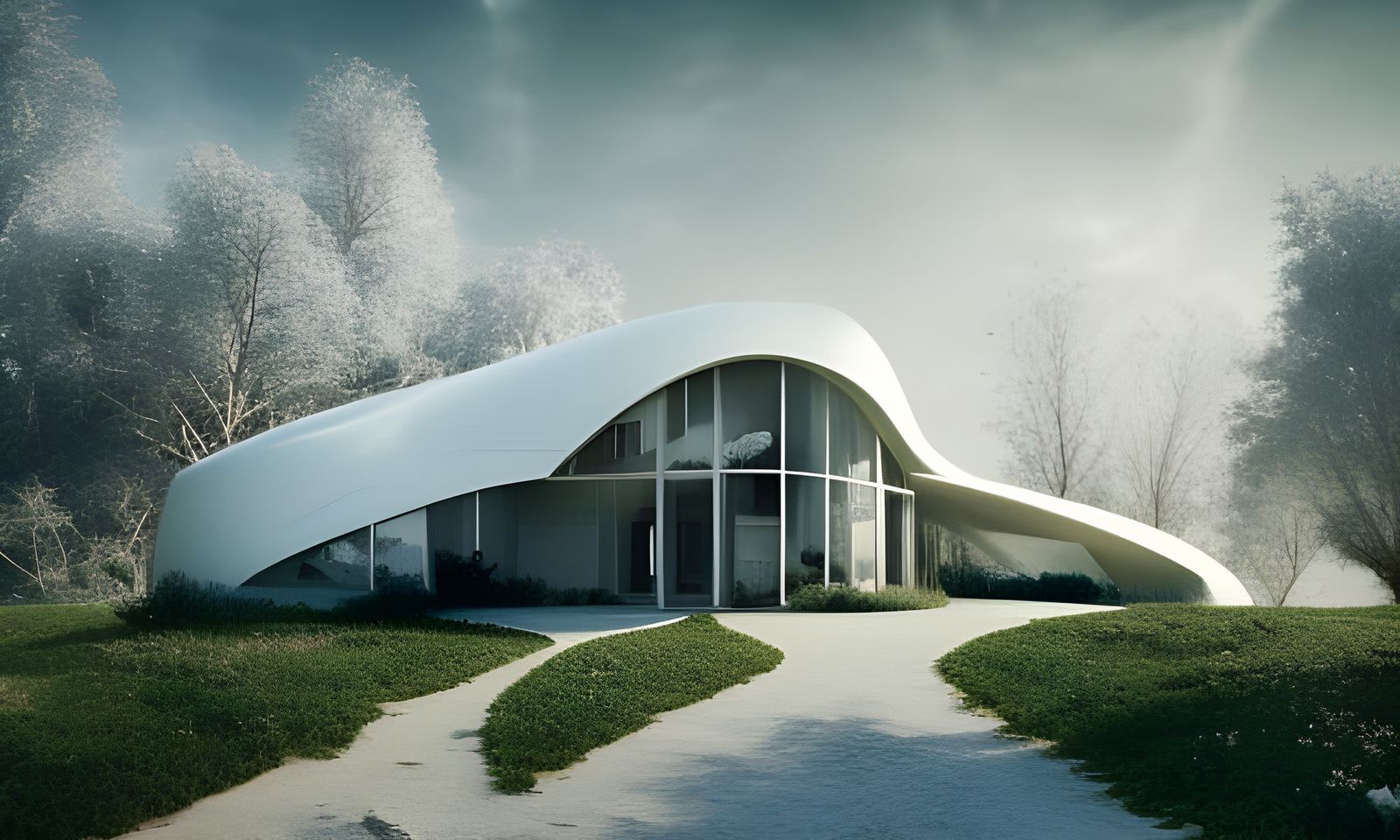 Futuristic Alpine House at Night Under Stars