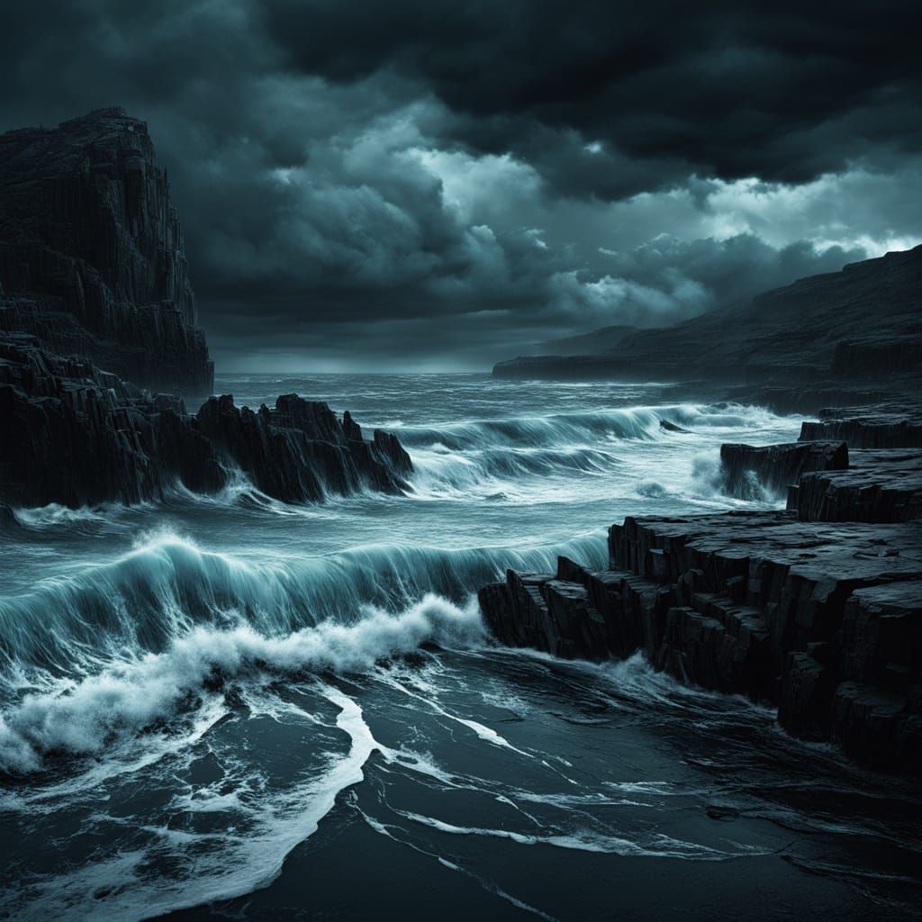 Dark Fantasy Waves Crash Ashore in Digital Matte Painting