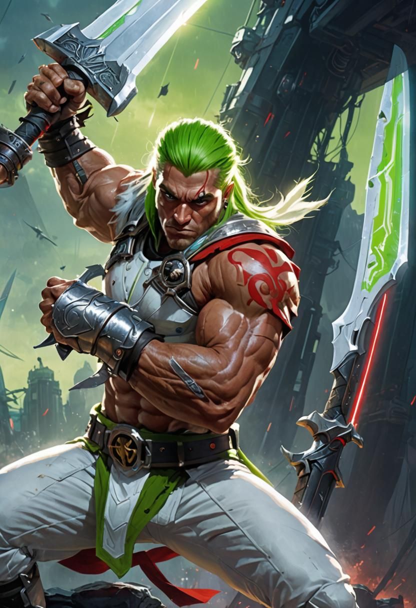 Futuristic Saxon Barbarian with Sword, Digital Art