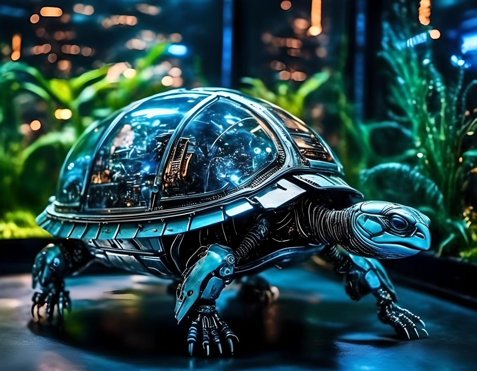 Cyberpunk Cyborg Turtle Pet in Biopunk Style