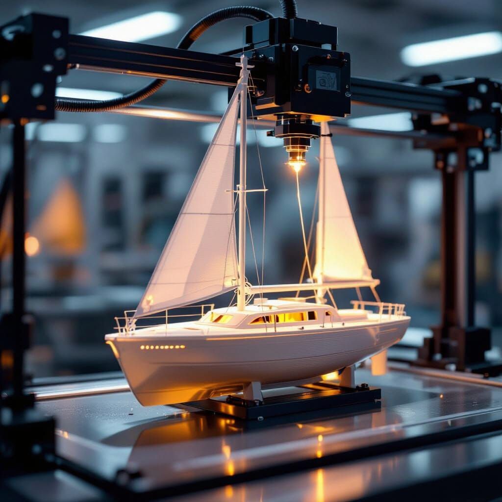 Photorealistic 3D Render of Industrial Printer Creating Sail...