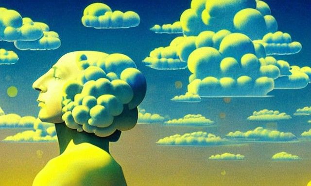 Surreal Sky Man in Alien Landscape, Film Noir Style