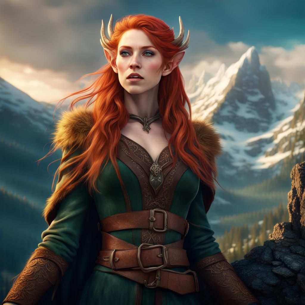 Mountain Elf Bard in a Detailed Matte Painting