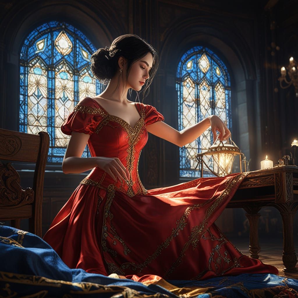 Baroque Fantasy Girl in Whimsical Stained Glass Attire