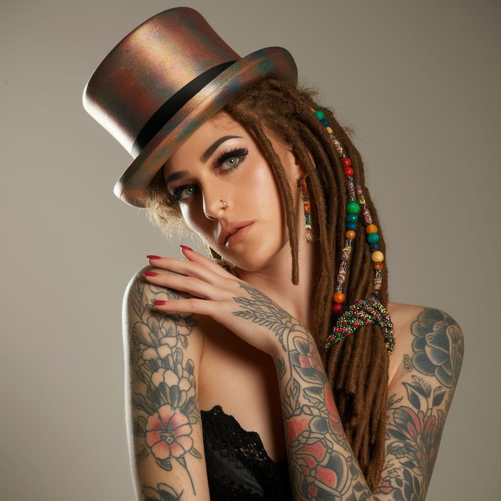 Captivating Woman with Top Hat, Avedon-Style Portrait