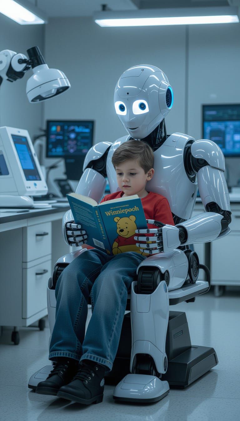 Boy Reads Winnie the Pooh with Robot