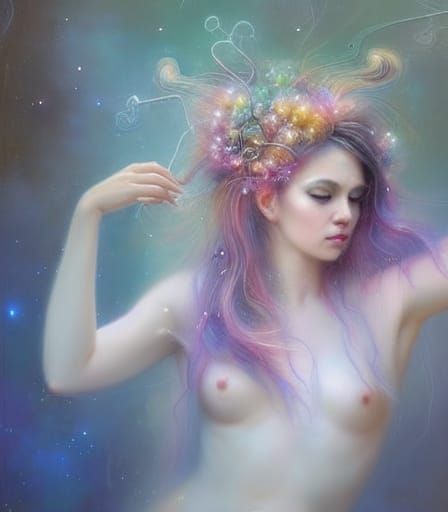 Nebula-Hair Nymph Portrait in Hyperrealistic Surrealism