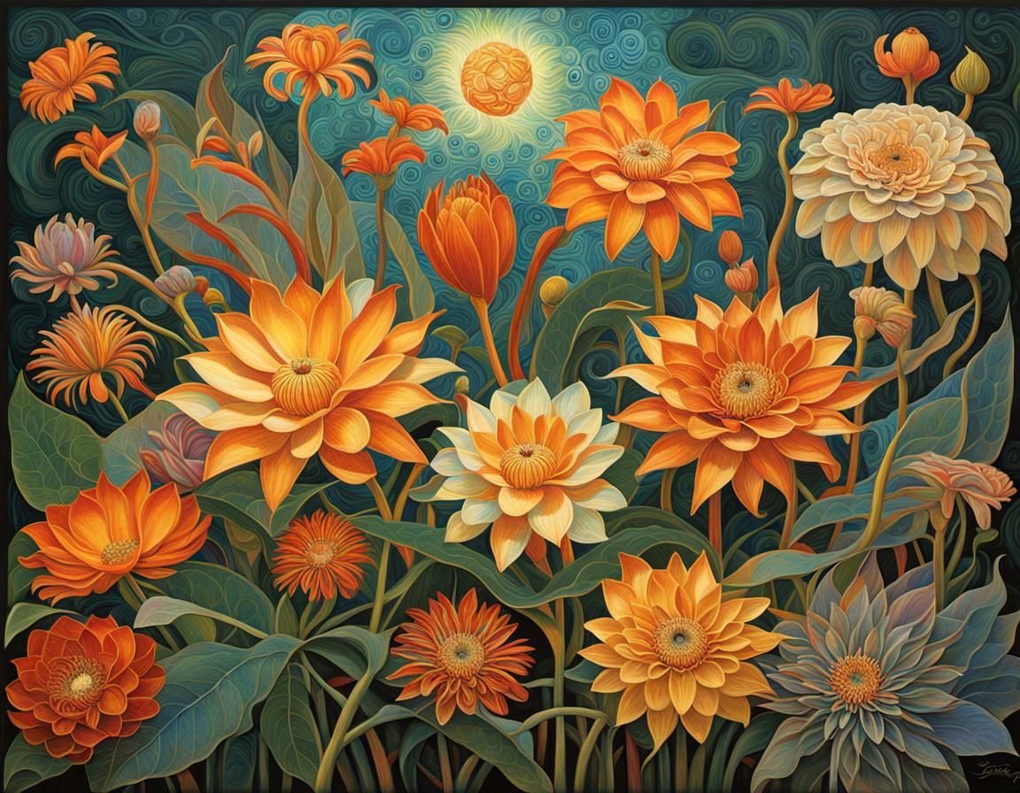 Exotic Flowers in Art Nouveau Style