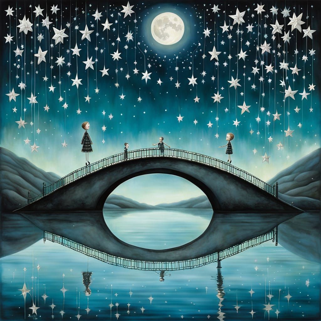 Moonlit Bridge Over Liminal Lake