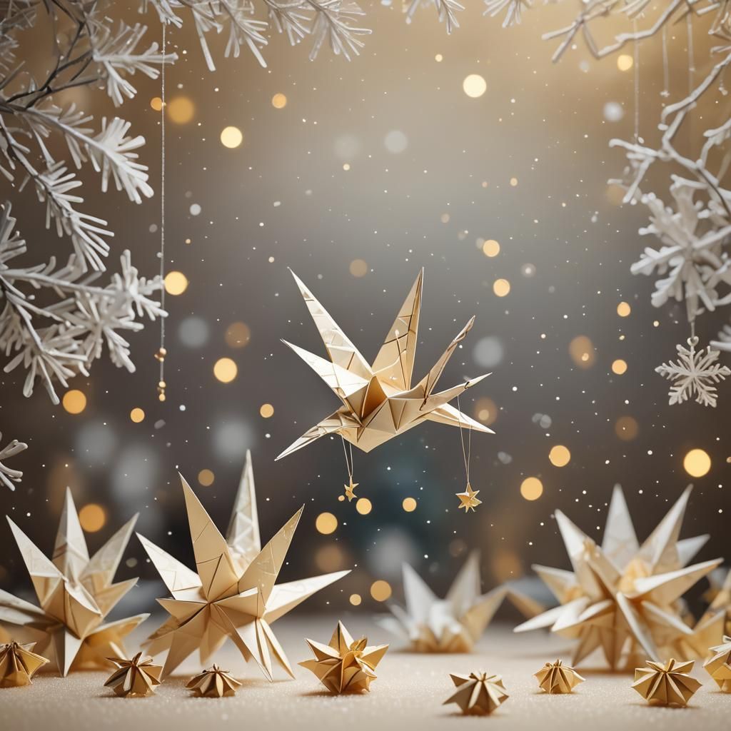 Origami Crane in a Snowy Christmas Papercraft Scene