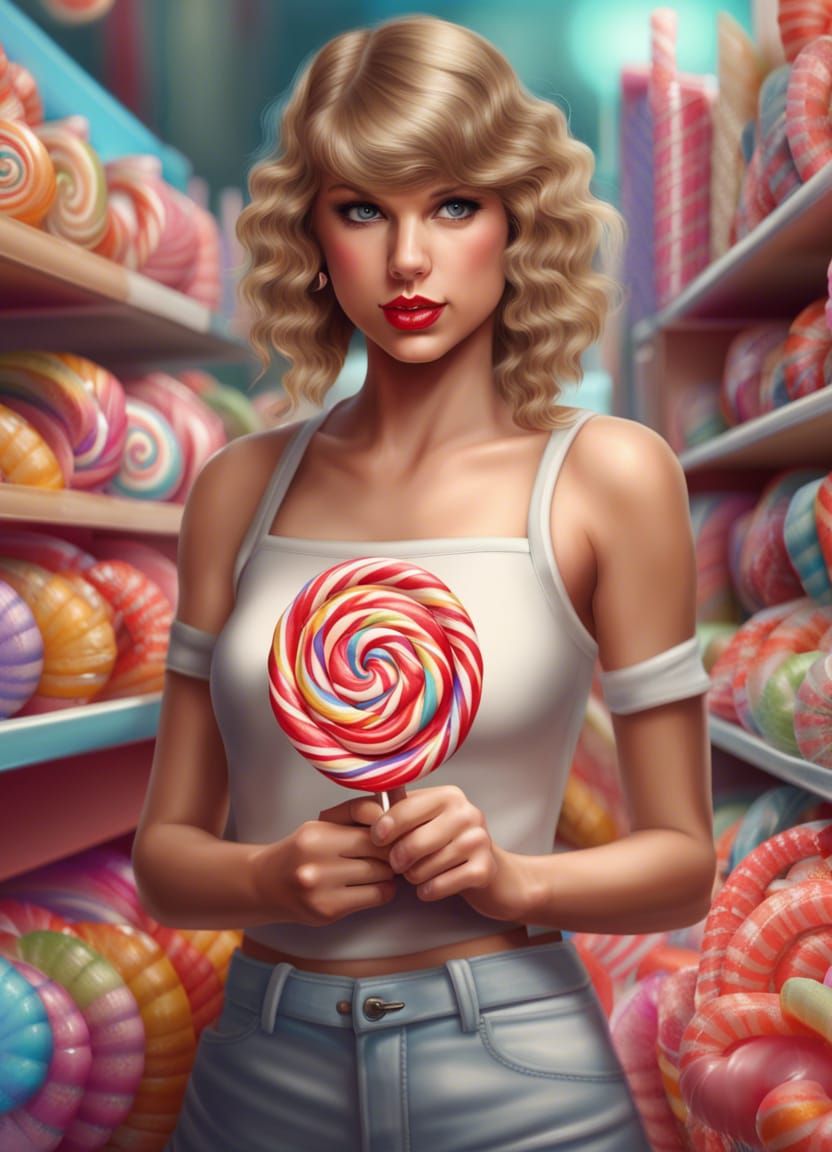 Taylor Swift in Candy Shop with Lollipop