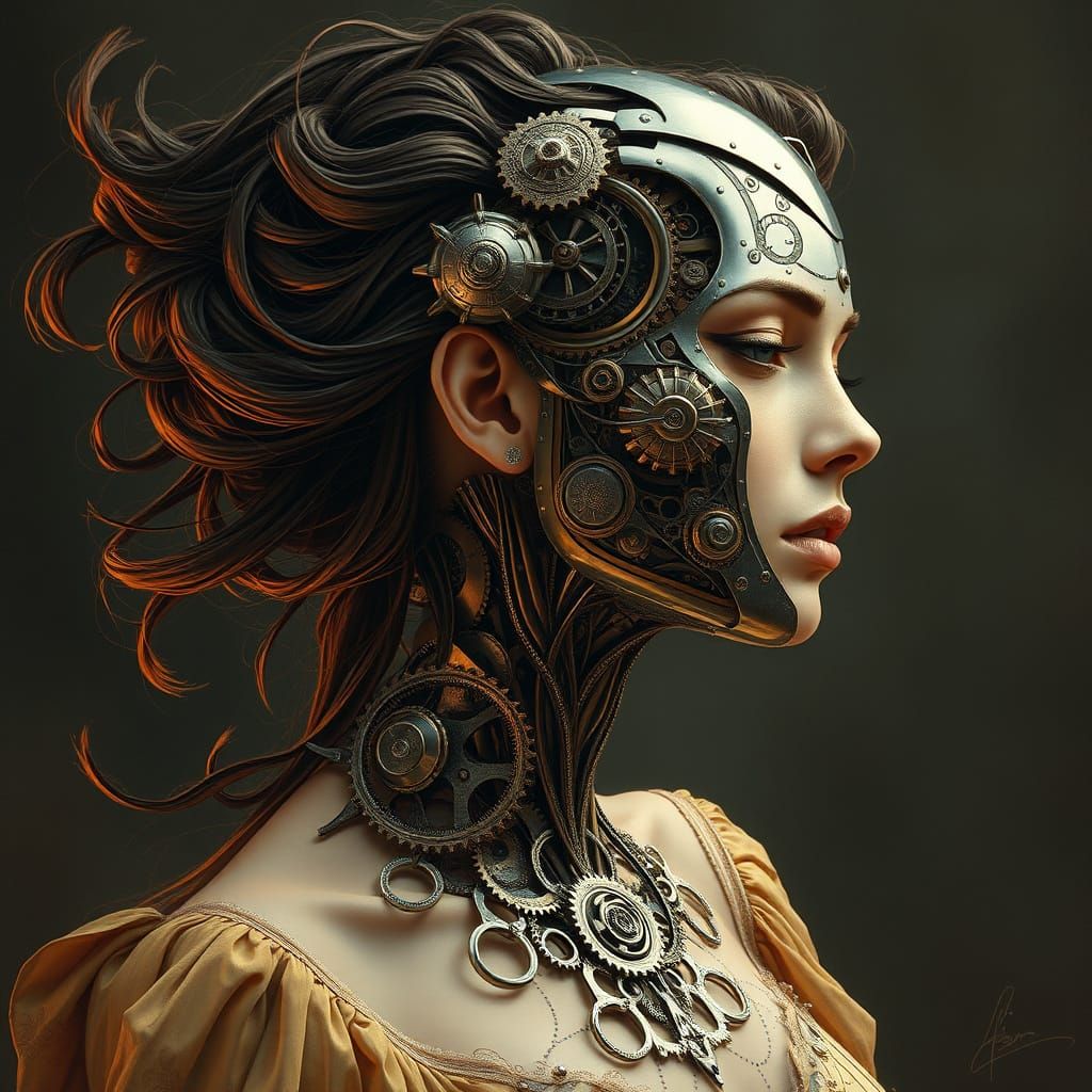 Biomechanical Goddess Emerges from Industrial Machinery