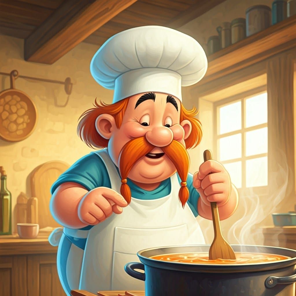 Vibrant Gaulish Chef in Classic Cartoon Style